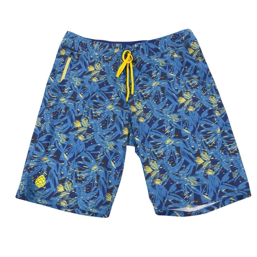 Stio Men's Size 36 Blue & Yellow Floral CFS 10.5" UPF Surf Swim Board Shorts euc
